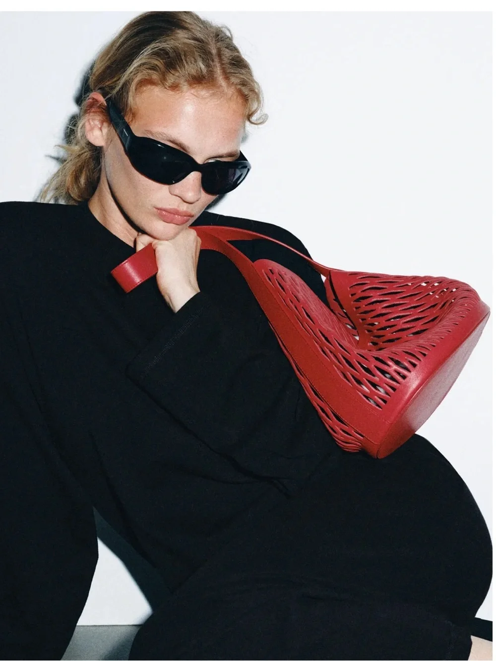 Zara Red Die Cut Leather Bag